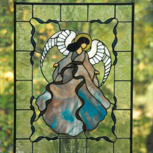 Stained Glass Window Of Pink And Blue Angel With White Wings